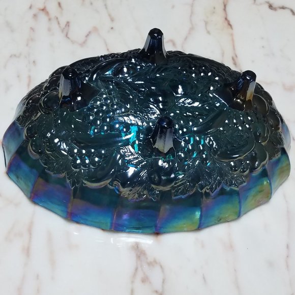 Garland Iridescent Harvest Carnival Blue Carnival Footed Centerpiece Fruit Bowl - Picture 5 of 7
